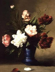 Pivoines dans un vase bleu